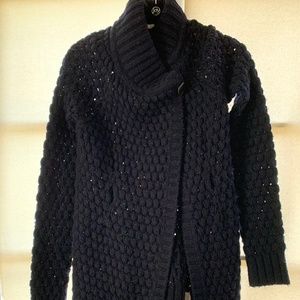 Vince Navy Blue Cardigan with Button Collar